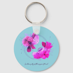 Elegant Abstract Coral Floral Art Key Ring