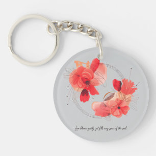 Elegant Abstract Coral Floral Art Key Ring