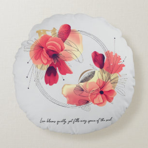 Elegant Abstract Coral Floral Art Round Cushion
