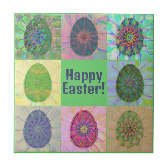 Elegant Abstract Decorative Colourful Eggs Collage Ceramic Tile (Front)