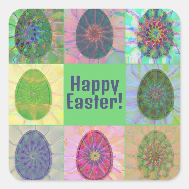 Elegant Abstract Decorative Colourful Eggs Collage Square Sticker (Front)