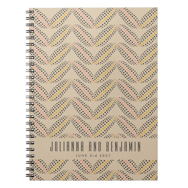 Elegant Abstract Dots Pattern Beige Custom Wedding Notebook (Front)