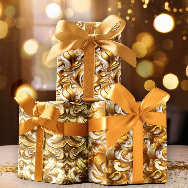 Elegant Abstract Faux Gold Foil | White Wedding Wrapping Paper Sheet (Elegant Abstract Faux Gold Foil and White Wedding Wrapping Paper Sheets Trio)