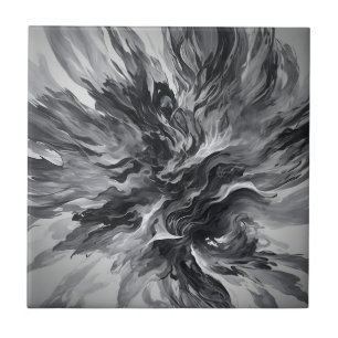 Elegant Abstract Flame and Smoke Ceramic Tile