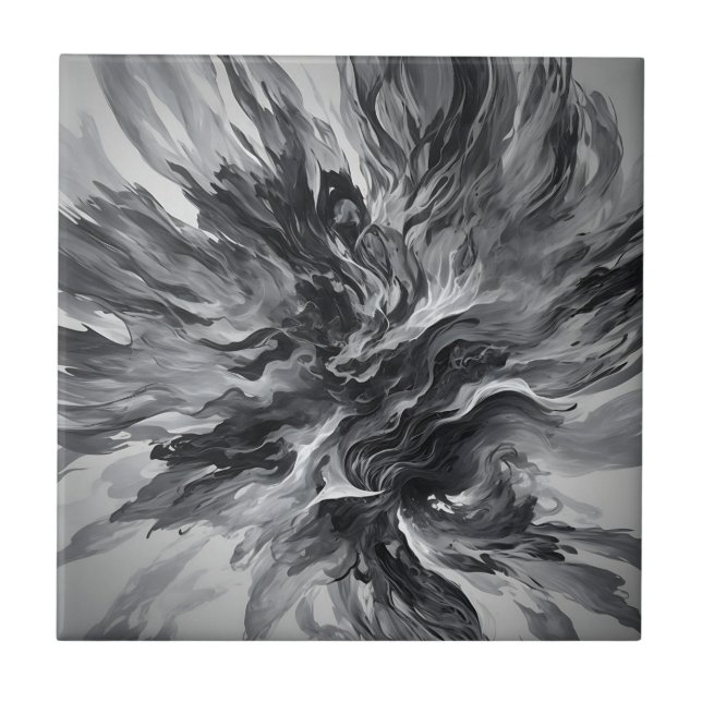 Elegant Abstract Flame and Smoke Ceramic Tile (Front)