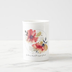 Elegant Abstract Floral Art with Gold Accents Bone China Mug