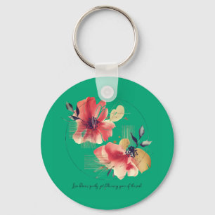 Elegant Abstract Floral Art with Gold Accents Key Ring