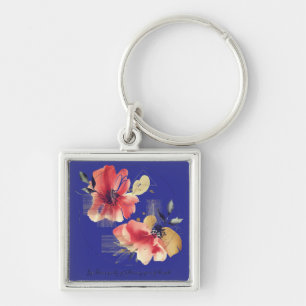 Elegant Abstract Floral Art with Gold Accents Key Ring