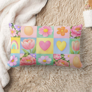 Elegant Abstract Floral Checkerboard Pattern  Lumbar Cushion