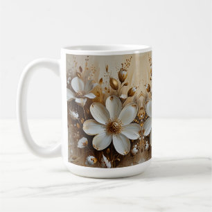Elegant Abstract Floral Oil Painting with Gold Coffee Mug