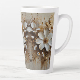 Elegant Abstract Floral Oil Painting with Gold Latte Mug