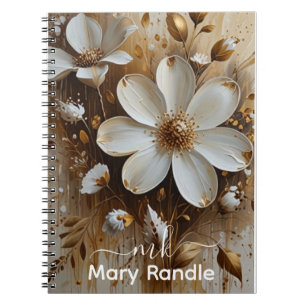 Elegant Abstract Floral Oil Painting with Gold Notebook
