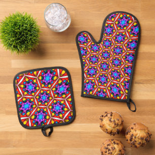 Elegant Abstract Floral Pattern Oven Mitt & Pot Holder Set