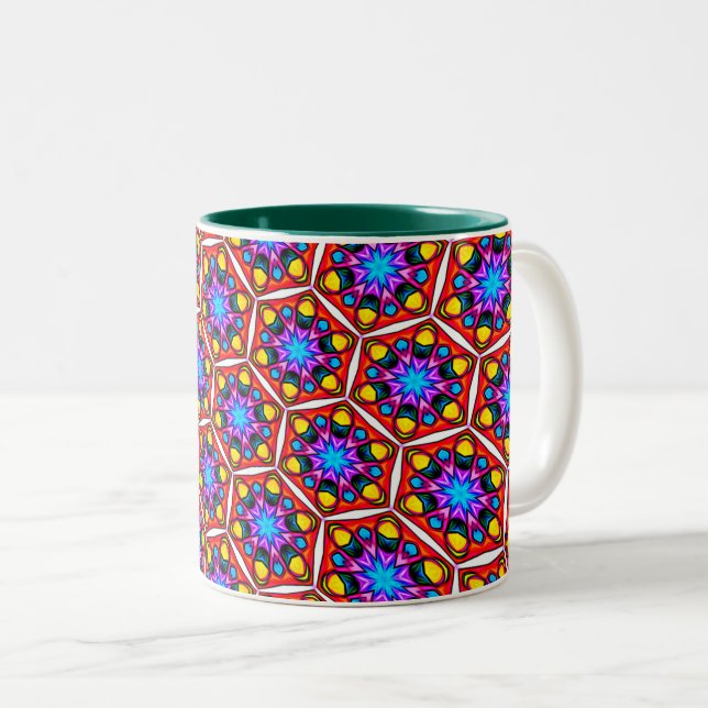 Elegant Abstract Floral Pattern Two-Tone Coffee Mug (Front Right)
