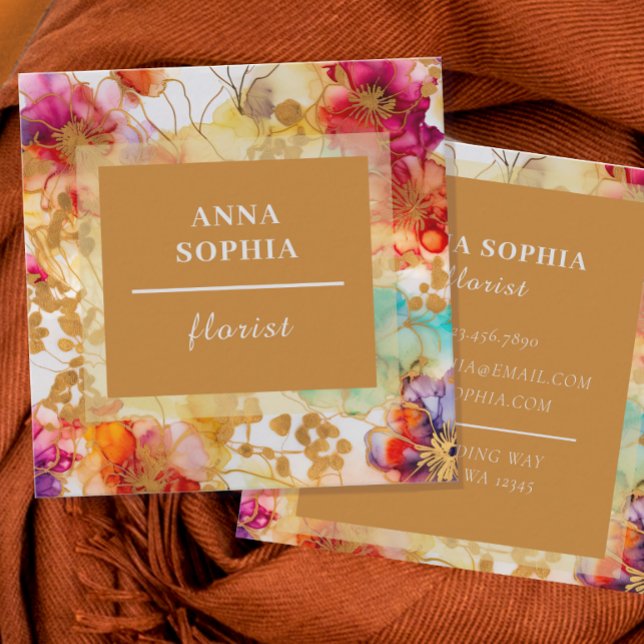 Elegant Abstract Floral  Square Business Card (Creator Uploaded)