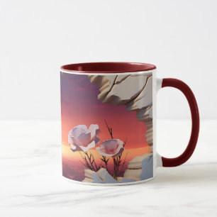 Elegant Abstract Floral Sunset Mug with 3D Petal E