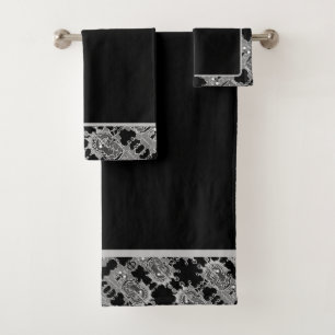 Elegant Abstract Geometric Pattern Black Var1 Bath Towel Set