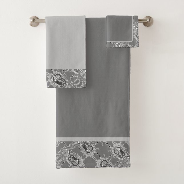 Elegant Abstract Geometric Pattern Grey Var1 Bath Towel Set (Insitu)