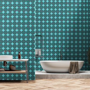 Elegant Abstract Geometric Rounds, Turquoise Blue Wallpaper