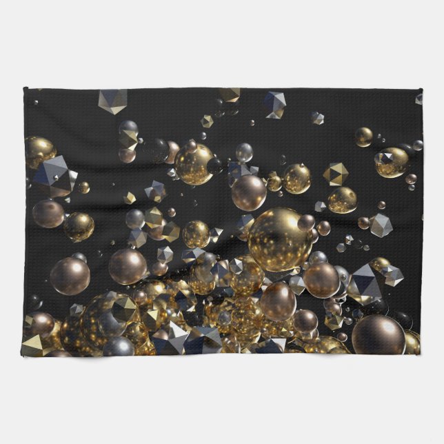 Elegant Abstract Geometry Explosion -Gold & Silver Tea Towel (Horizontal)
