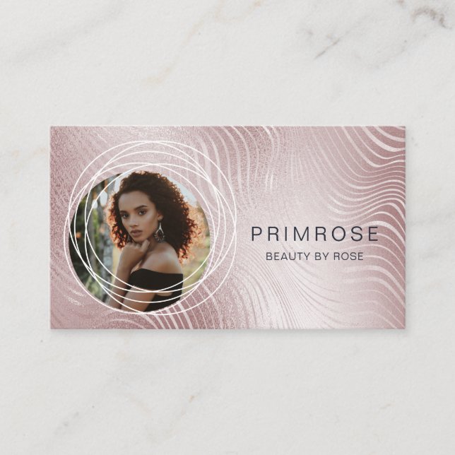 Elegant Abstract Glam Rose Gold Monogram Photo Business Card (Front)