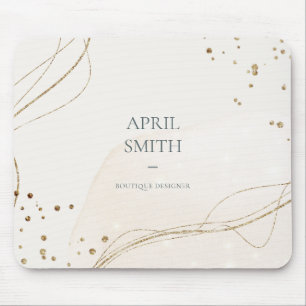 Elegant Abstract Glitter Ivory Gold Watercolor Mouse Pad