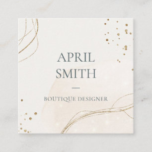 Elegant Abstract Glitter Ivory Gold Watercolor Square Business Card