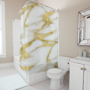 Elegant Abstract Gold and White Marble Pattern Shower Curtain