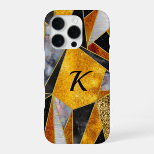 Elegant abstract gold black geometric iPhone 16 pro case