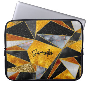 Elegant abstract gold black geometric laptop sleeve