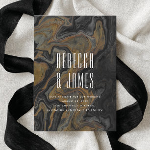 Elegant Abstract Gold Black Marble Wedding Save The Date