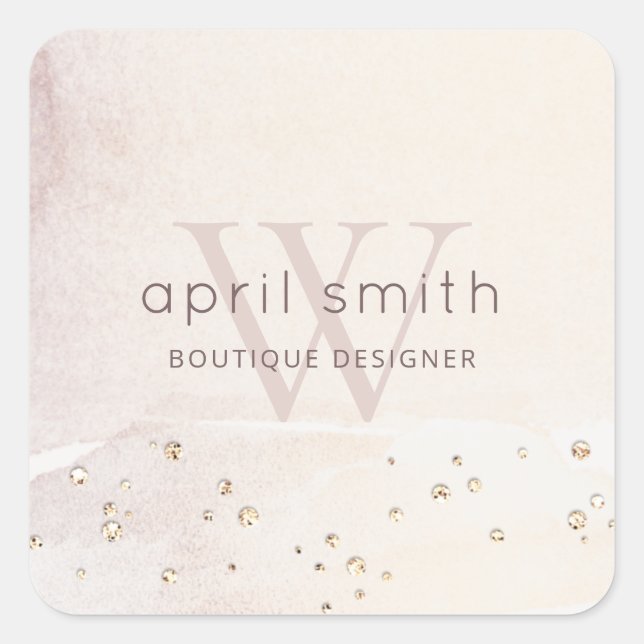 Elegant Abstract Gold Purple Monogram Glitter Square Sticker (Front)