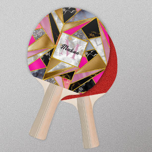 Elegant abstract gold silver pink black geometric ping pong paddle
