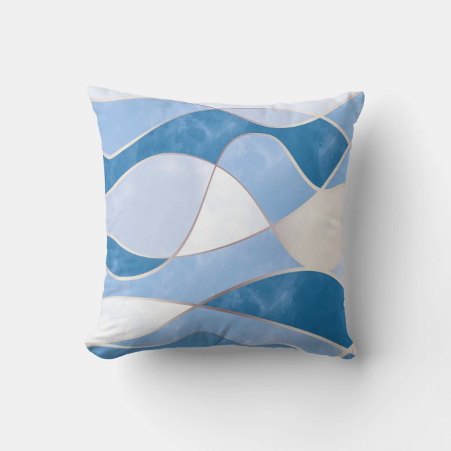 Elegant Abstract Gold Waves & Blue Marble Grunge | Cushion (Front)