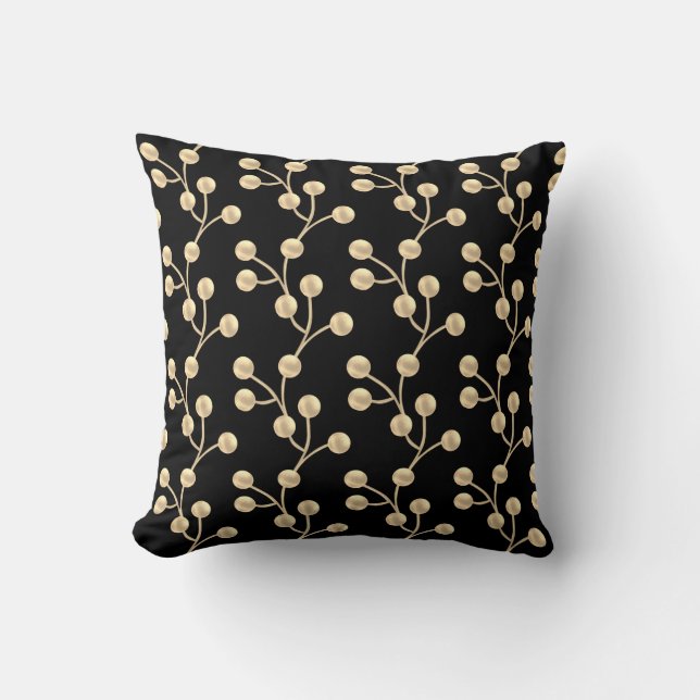 Elegant Abstract Golden Jade Tree on Black Cushion (Front)