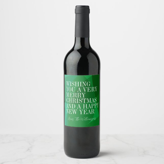 Elegant Abstract Green Festive Christmas Custom Wine Label (Front)