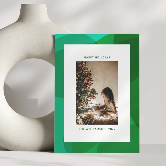 Elegant Abstract Green Photo Festive Christmas Holiday Card (Creator Uploaded)