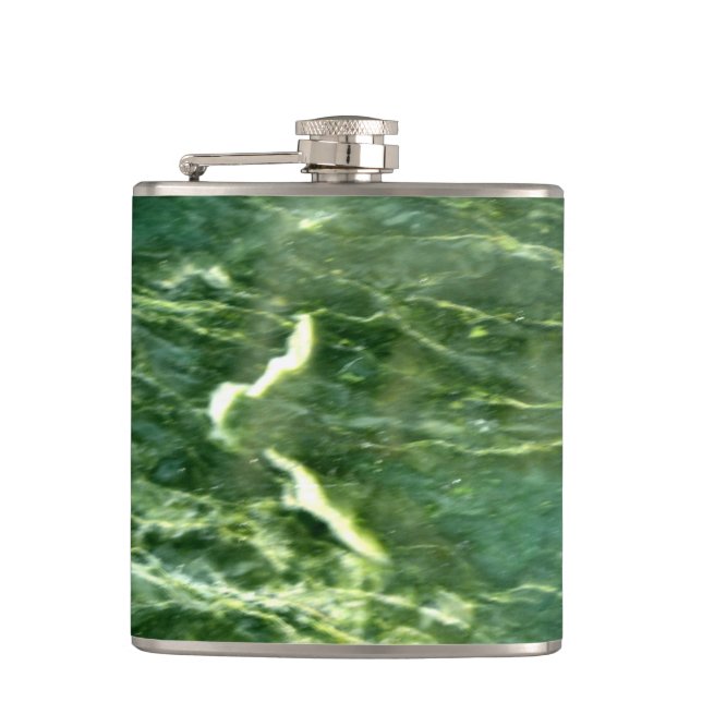 Elegant abstract green wave pattern marble design hip flask (Front)