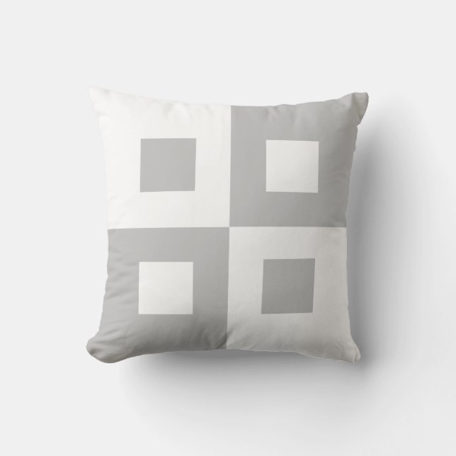 Elegant Abstract Grey and White Squares Cushion (Front)