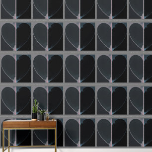 Elegant Abstract Half Hearts Dark Grey and Black Wallpaper