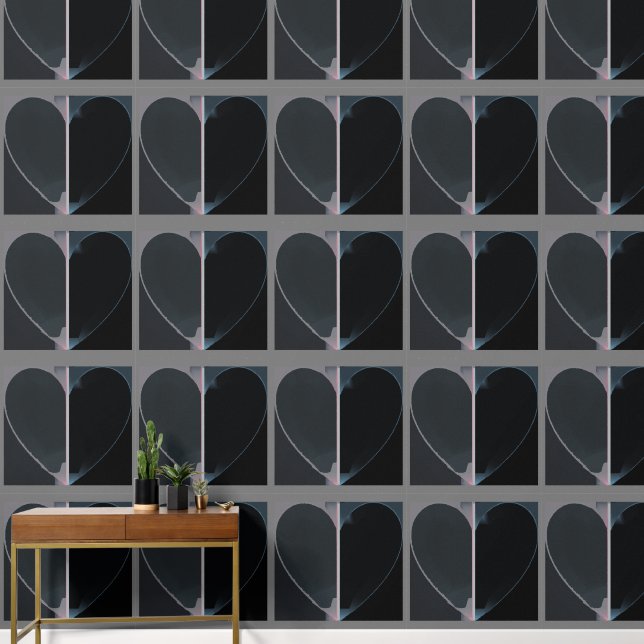 Elegant Abstract Half Hearts Dark Grey and Black Wallpaper (Hallway)