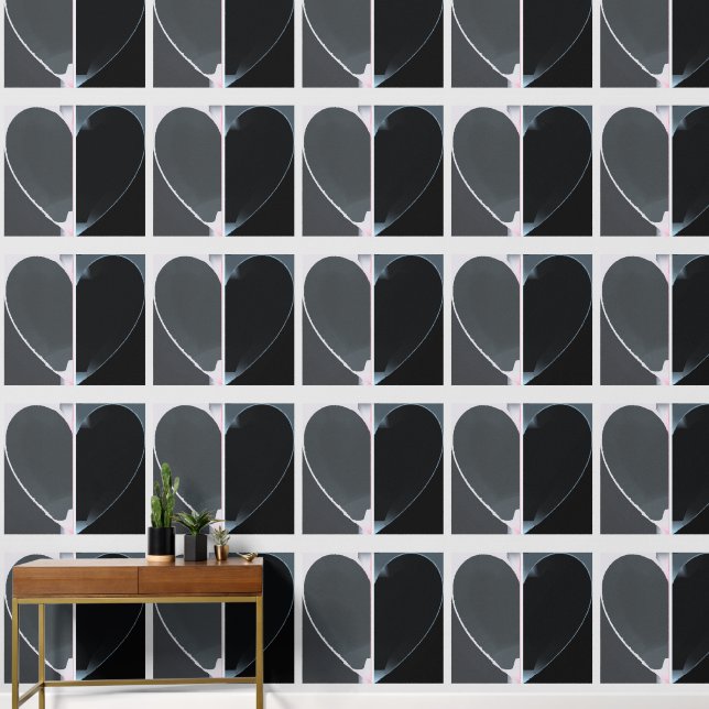 Elegant Abstract Half Hearts Pattern Grey & Black Wallpaper (Hallway)
