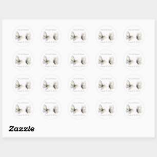 Elegant Abstract Ink Pastel Butterflies Classic Round Sticker