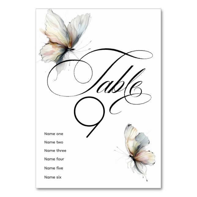 Elegant Abstract Ink Pastel Butterflies  Table Number (Front)