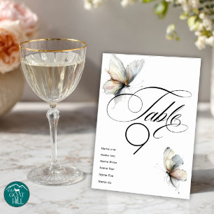 Elegant Abstract Ink Pastel Butterflies Table Number