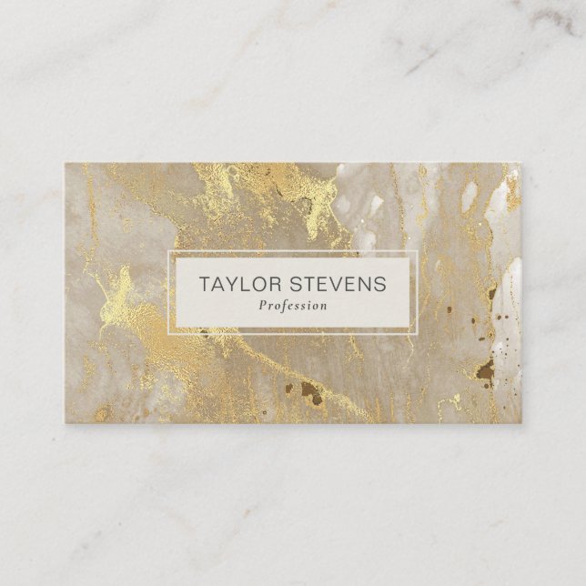 Elegant Abstract Ivory Gold Agate Business Card (Front)