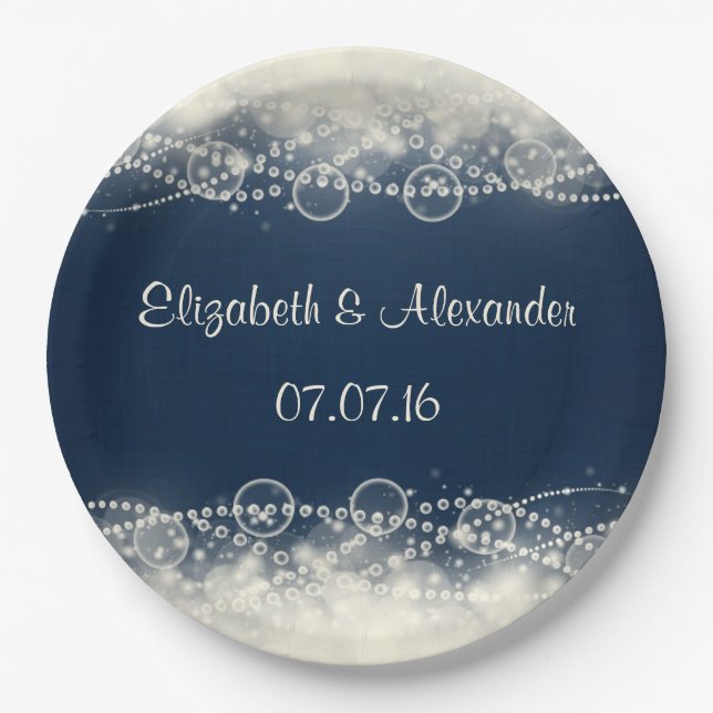 Elegant Abstract Lace and Pearls Wedding Paper Plate (Front)