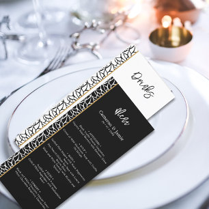Elegant Abstract Leaves Border Dinner Drinks Menu
