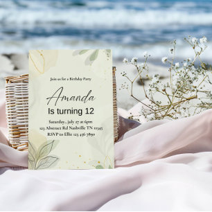 Elegant Abstract Leaves Girl Birthday Party Invitation