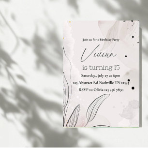 Elegant Abstract Leaves Girl Birthday Party Invitation